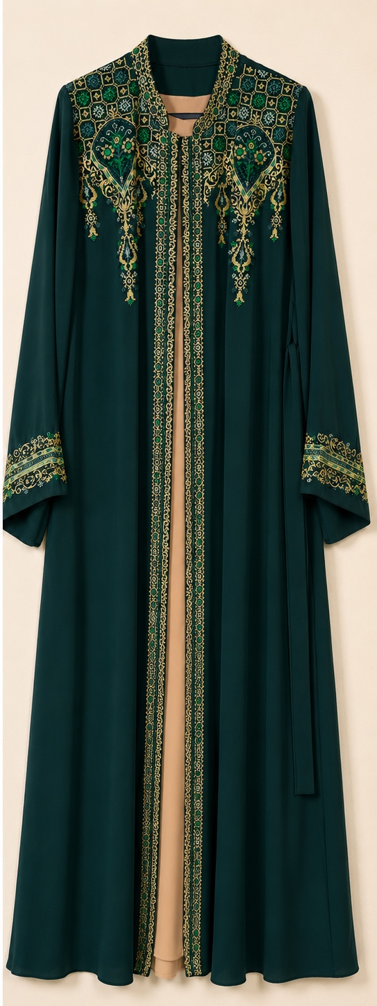 Emerald Majesty Embellished Open Abaya