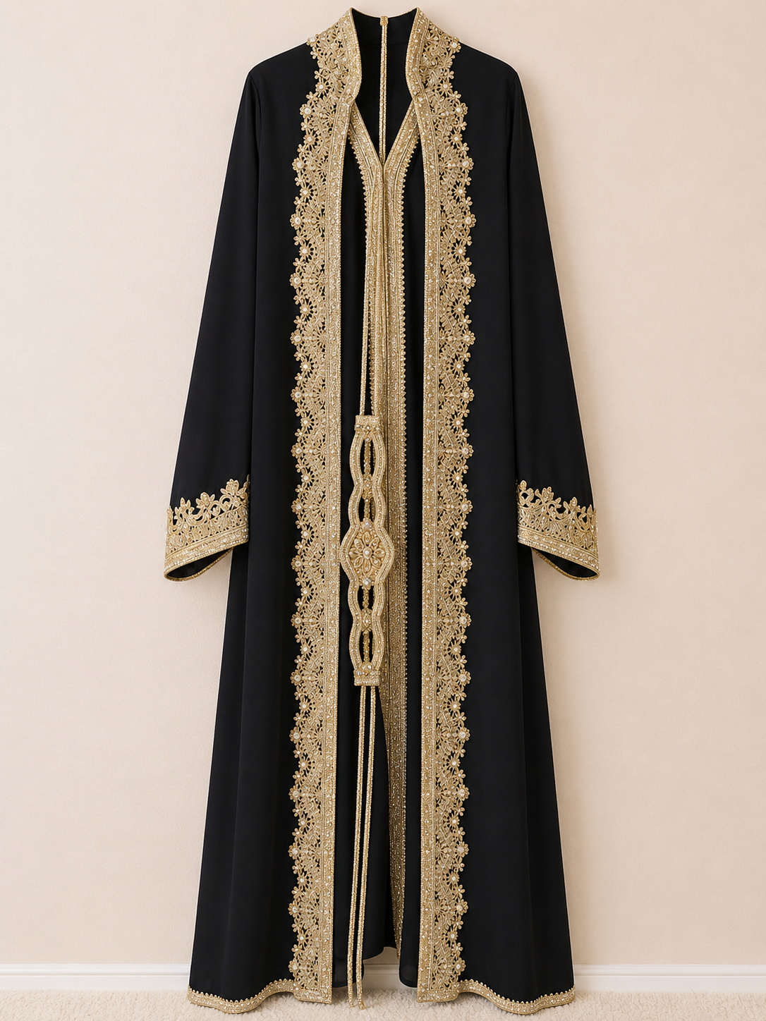 Midnight Majesty Embroidered Open Abaya