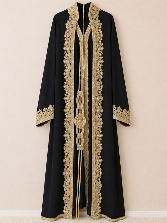 Midnight Majesty Embroidered Open Abaya