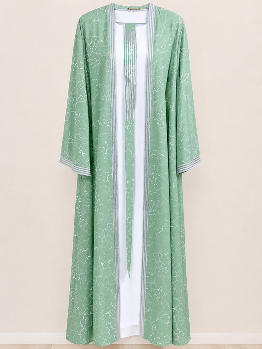 Mint Sage Marble Open Abaya Set