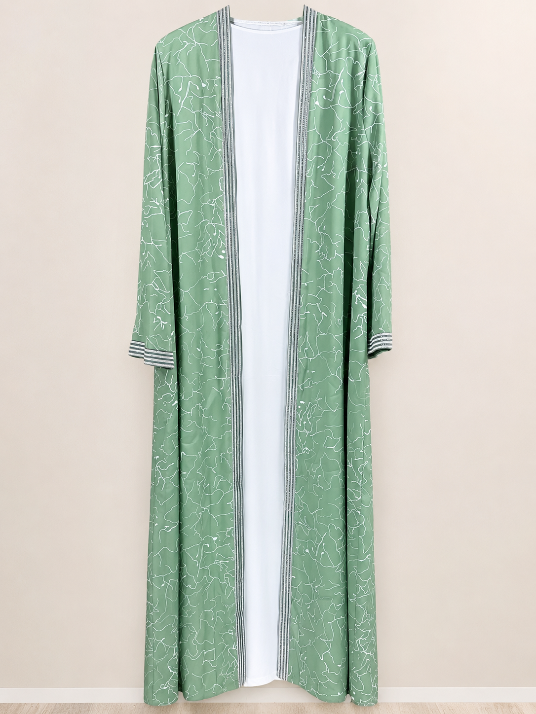 Sage Mist Printed Open Abaya Set