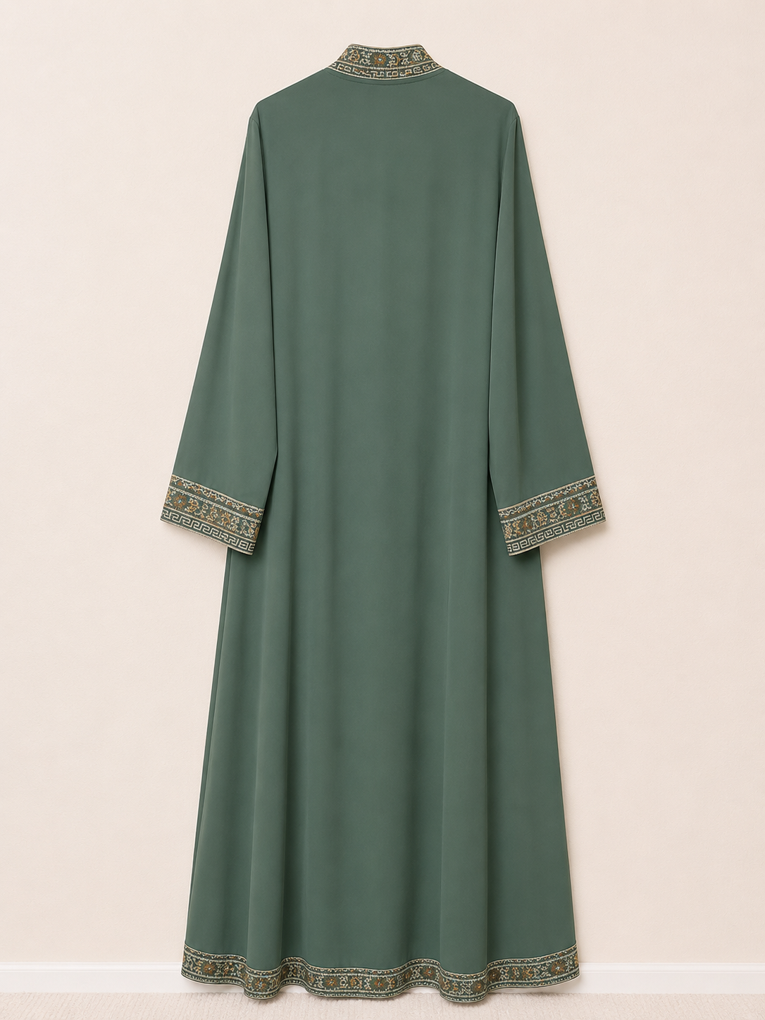 Sage Heritage Embroidered Open Abaya