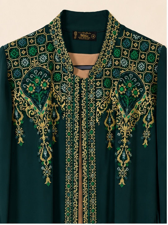 Emerald Majesty Embellished Open Abaya