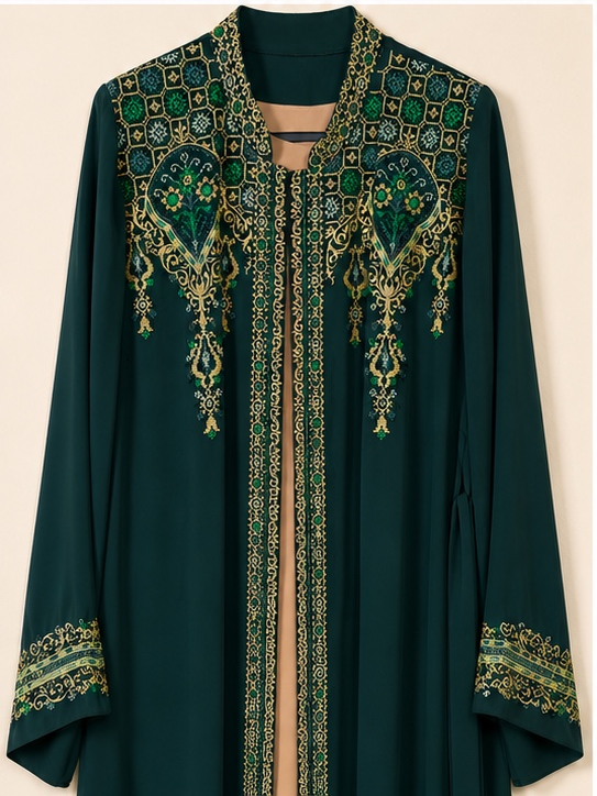 Emerald Majesty Embellished Open Abaya