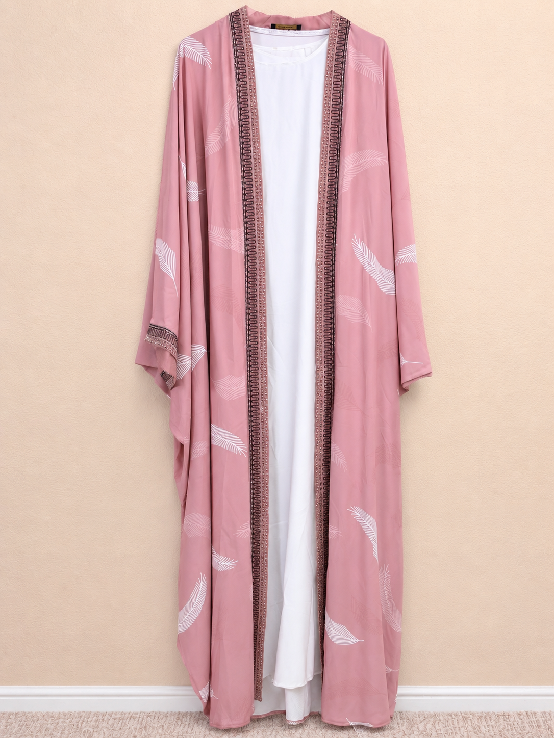 Blush Petal Printed Open Abaya Set
