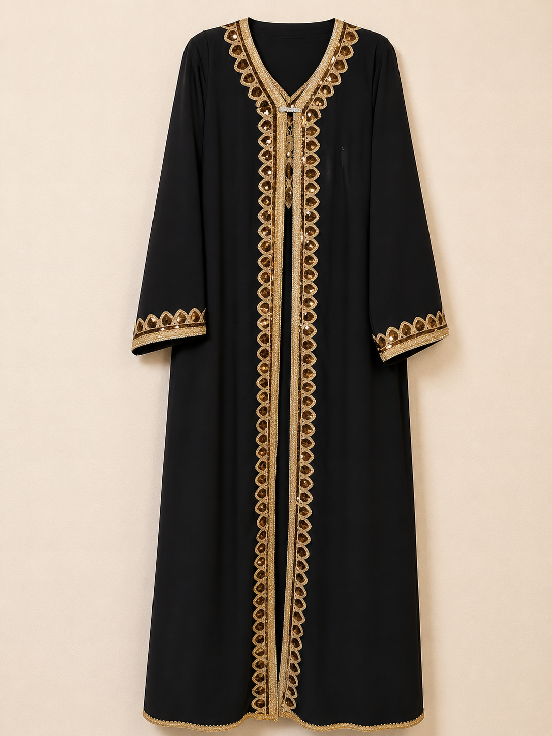 Golden Noir Embellished Kaftan Abaya
