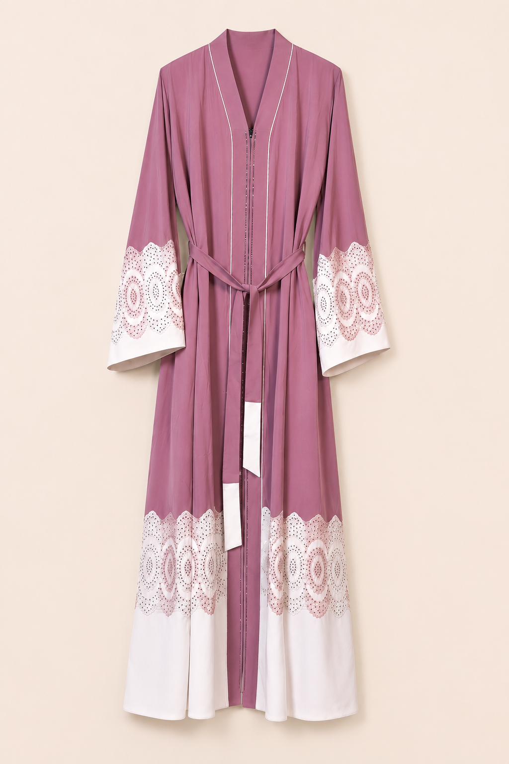 Rose Petal Ivory Lace Abaya Set