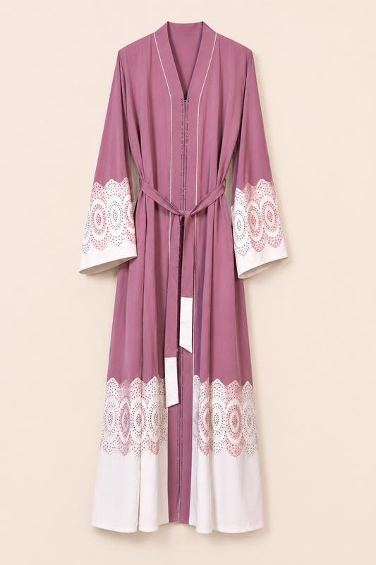 Rose Petal Ivory Lace Abaya Set
