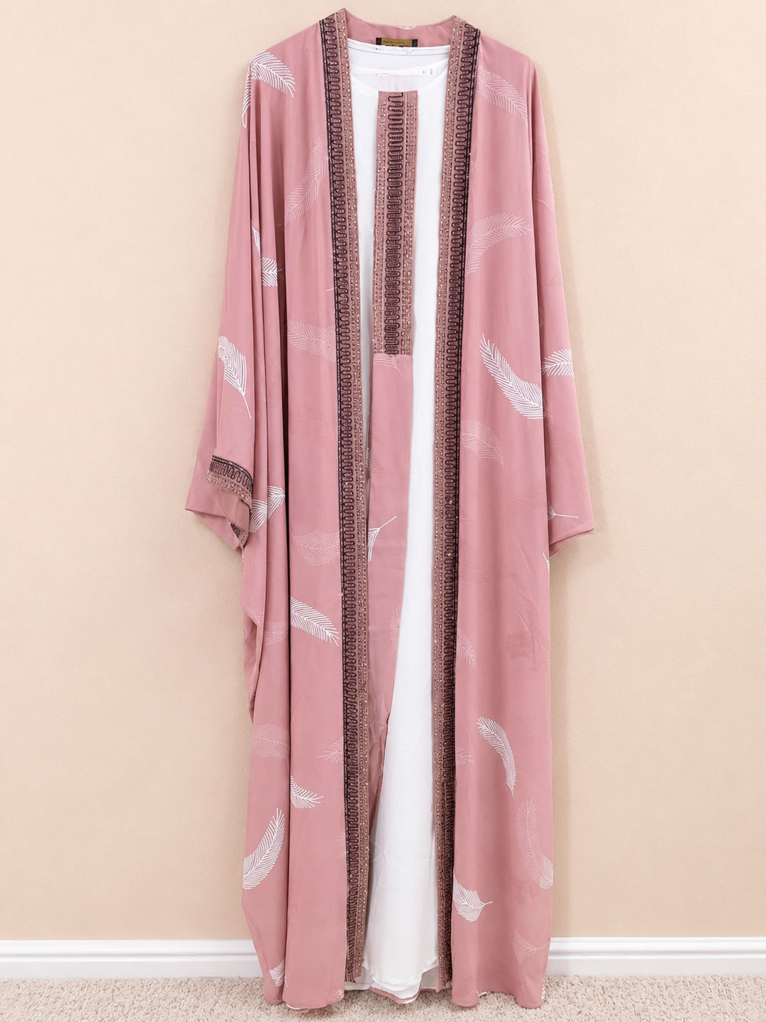 Blush Petal Printed Open Abaya Set
