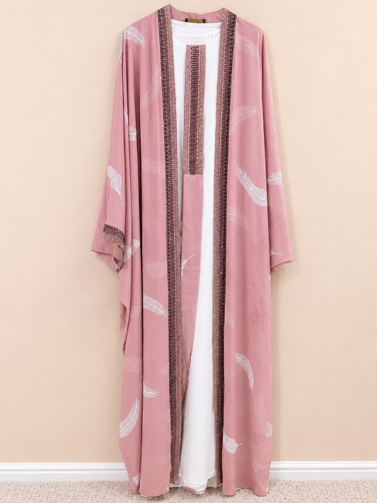 Blush Petal Printed Open Abaya Set