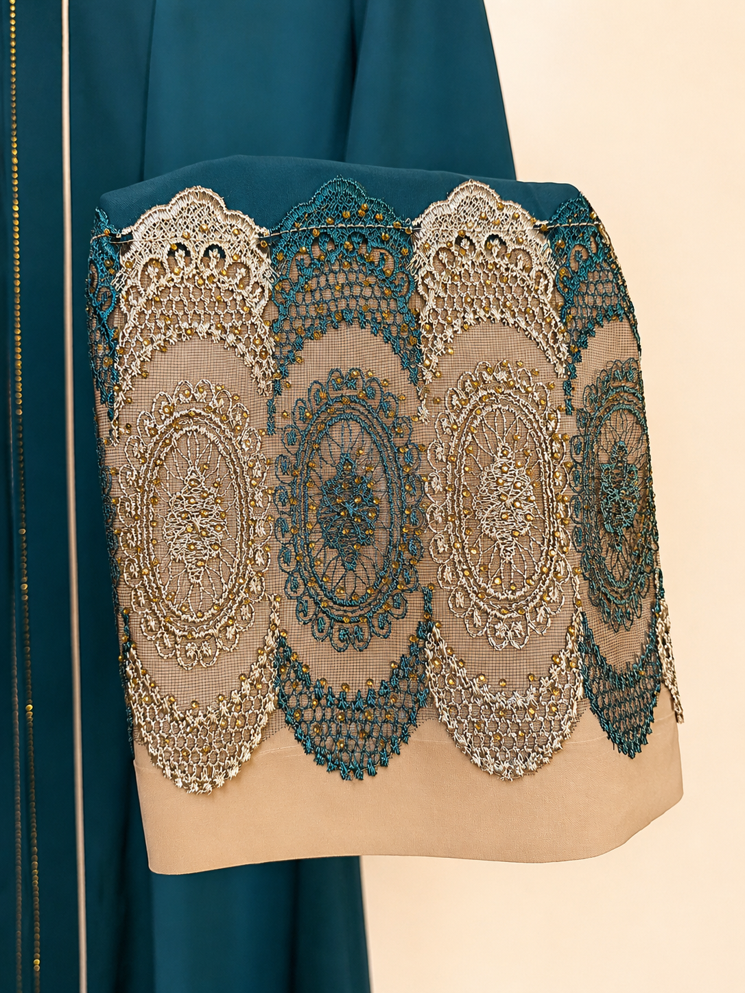 Royal Teal Embroidered Open Abaya