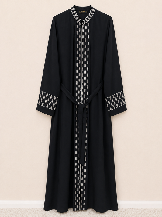 Silver Noir Embellished Abaya
