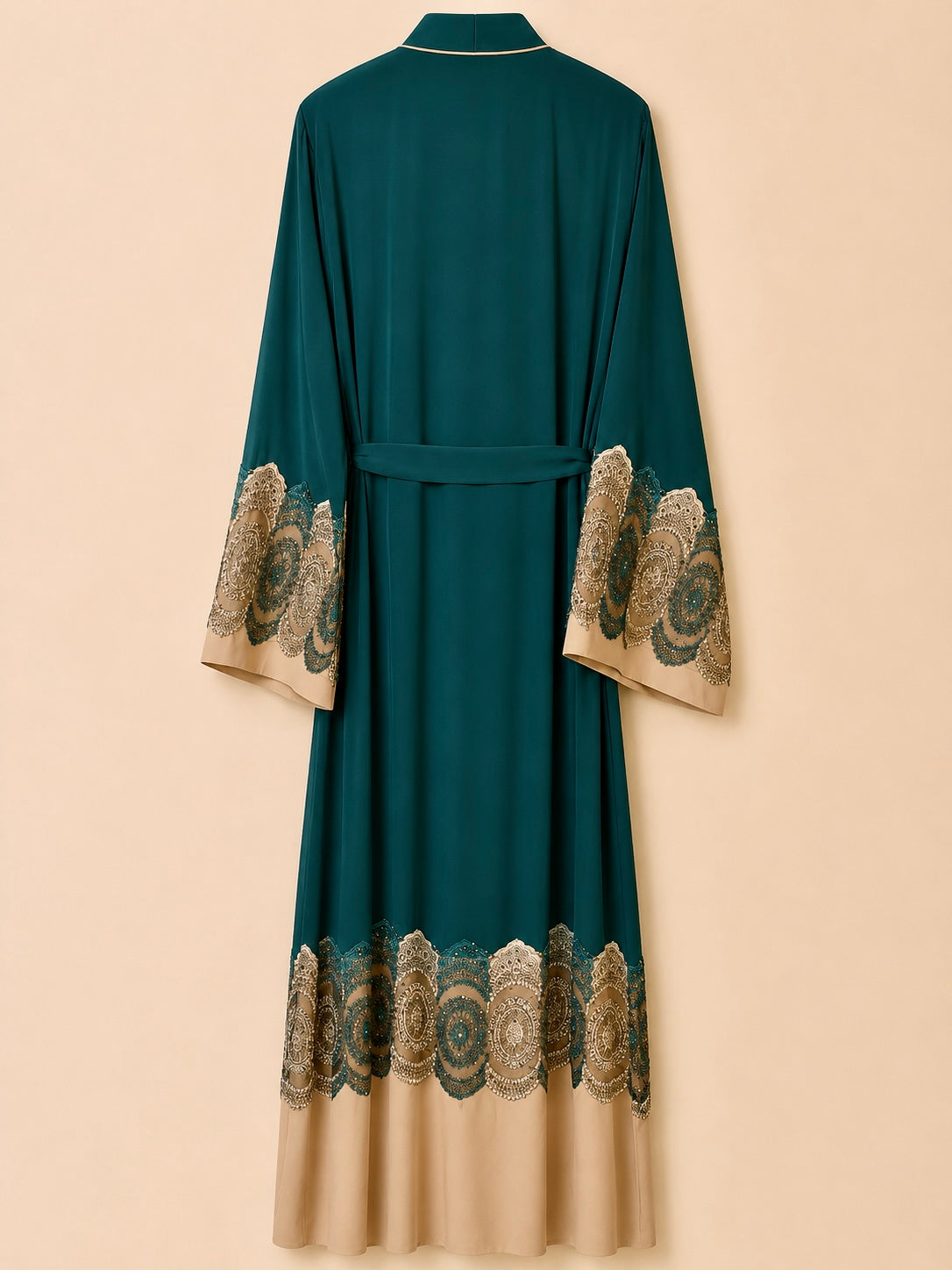 Royal Teal Embroidered Open Abaya