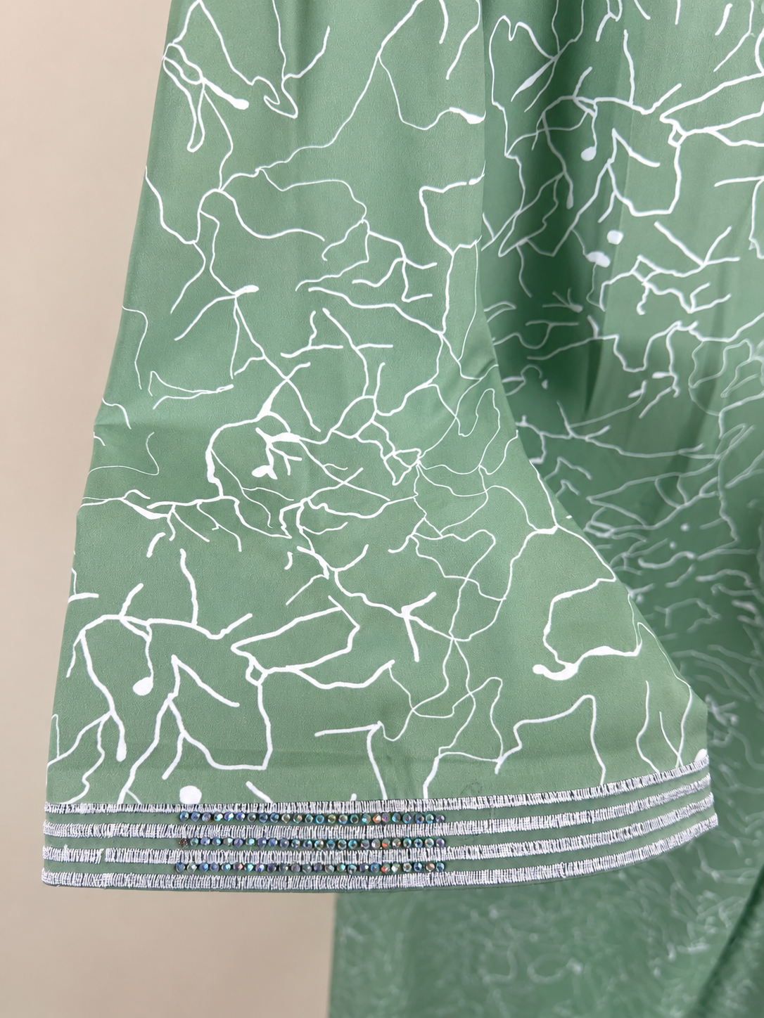 Sage Mist Printed Open Abaya Set