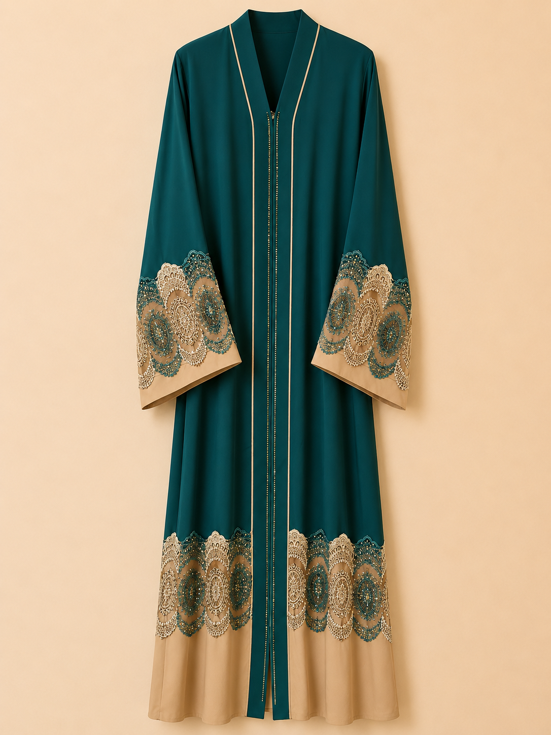 Royal Teal Embroidered Open Abaya
