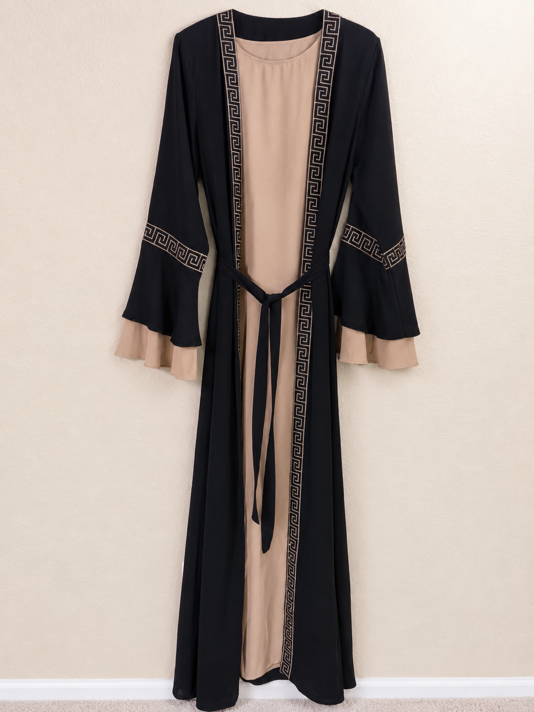 Midnight Champagne Belted Abaya Set