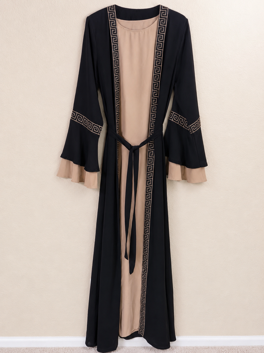 Midnight Champagne Belted Abaya Set