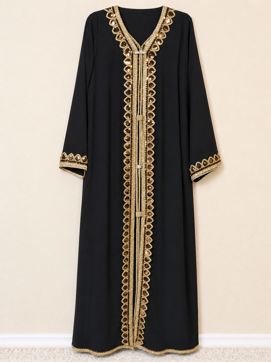 Golden Noir Embellished Kaftan Abaya