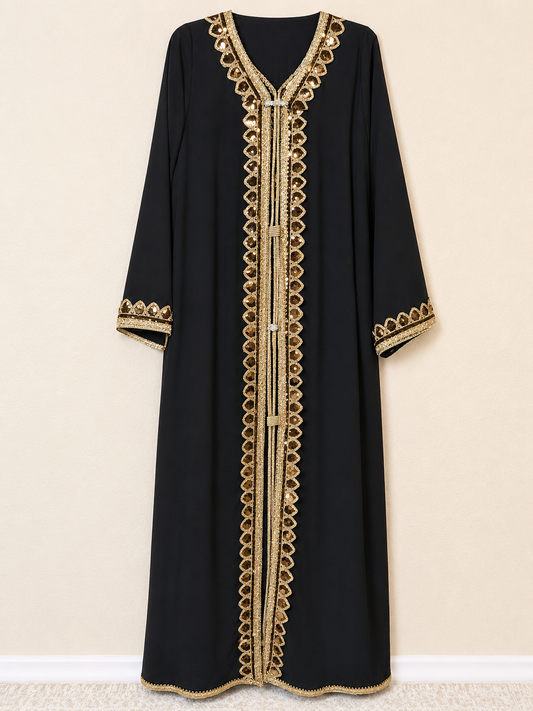 Golden Noir Embellished Kaftan Abaya